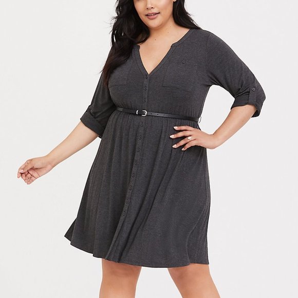 NWT Torrid Dark Grey Jersey Shirt Dress 1XL - Picture 1 of 2